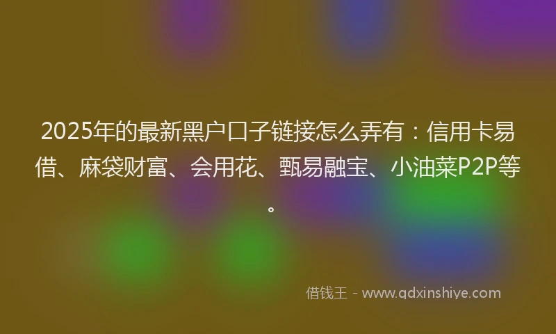 2025年的最新黑户口子链接怎么弄有：信用卡易借、麻袋财富、会用花、甄易融宝、小油菜P2P等。