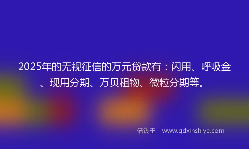 2025年的无视征信的万元贷款有：闪用、呼吸金、现用分期、万贝租物、微粒分期等。