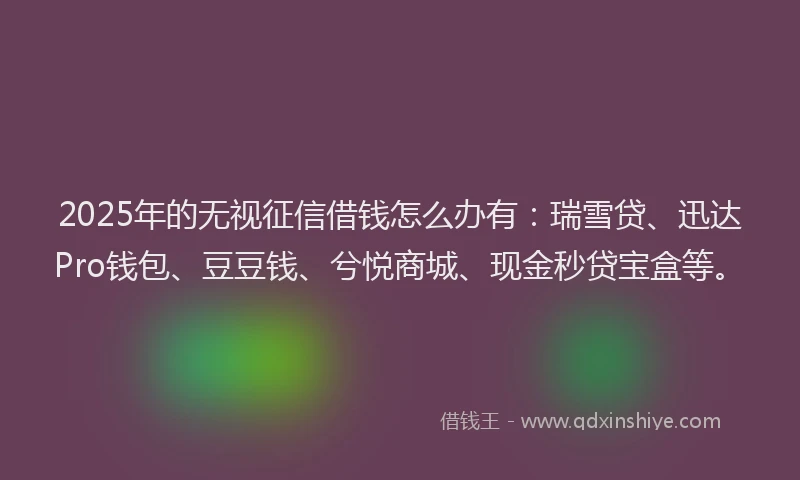 2025年的无视征信借钱怎么办有：瑞雪贷、迅达Pro钱包、豆豆钱、兮悦商城、现金秒贷宝盒等。