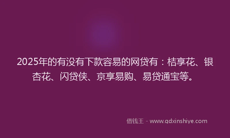2025年的有没有下款容易的网贷有：桔享花、银杏花、闪贷侠、京享易购、易贷通宝等。
