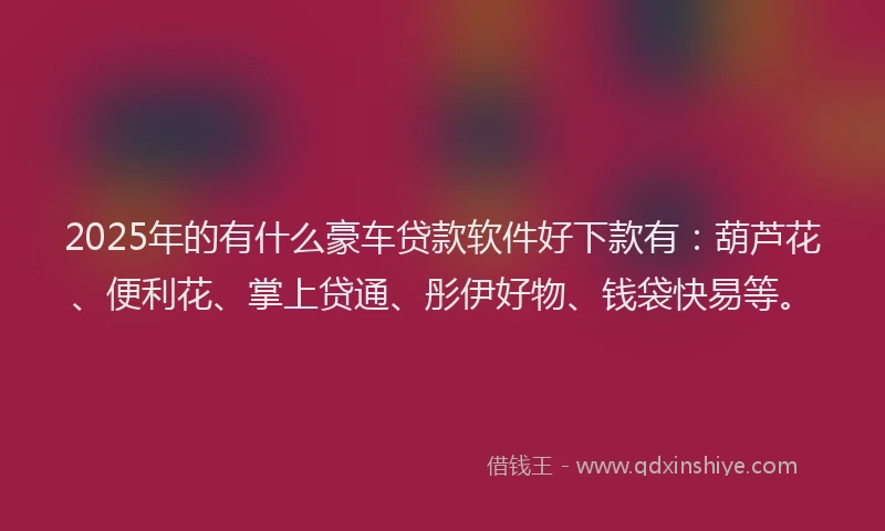 2025年的有什么豪车贷款软件好下款有：葫芦花、便利花、掌上贷通、彤伊好物、钱袋快易等。