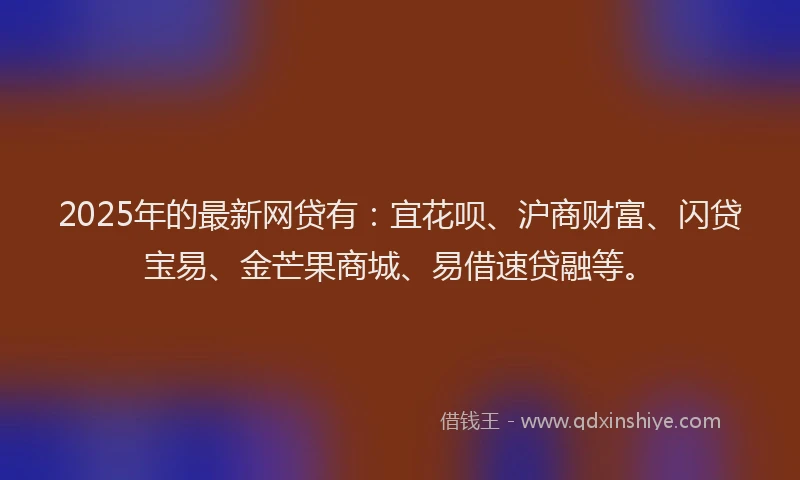 2025年的最新网贷有：宜花呗、沪商财富、闪贷宝易、金芒果商城、易借速贷融等。