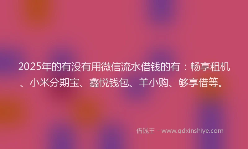 2025年的有没有用微信流水借钱的有：畅享租机、小米分期宝、鑫悦钱包、羊小购、够享借等。