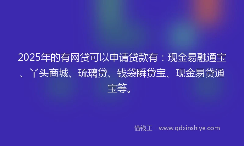 2025年的有网贷可以申请贷款有：现金易融通宝、丫头商城、琉璃贷、钱袋瞬贷宝、现金易贷通宝等。