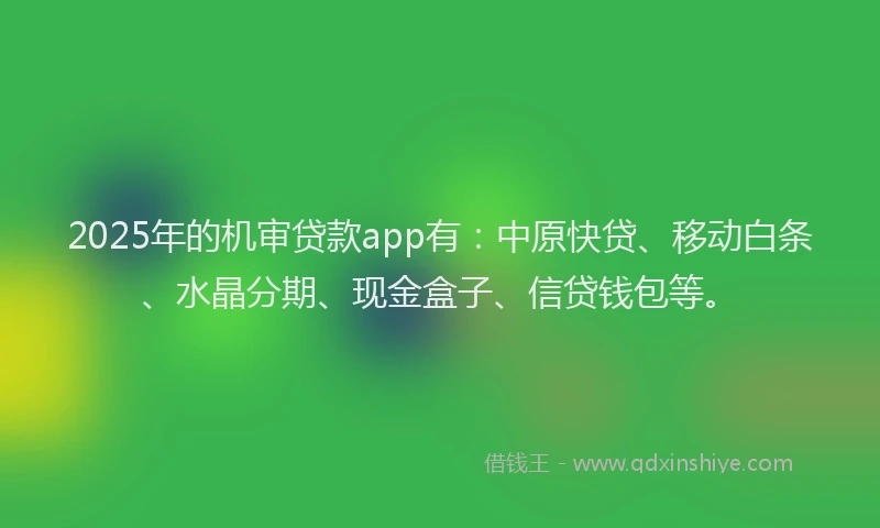 2025年的机审贷款app有：中原快贷、移动白条、水晶分期、现金盒子、信贷钱包等。