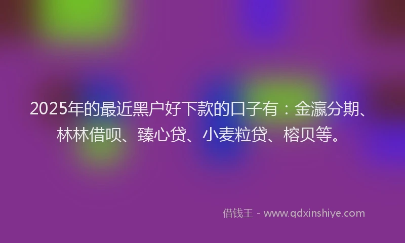 2025年的最近黑户好下款的口子有：金瀛分期、林林借呗、臻心贷、小麦粒贷、榕贝等。