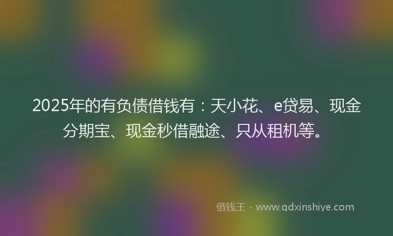 2025年的有负债借钱有:天小花、e贷易、现金分期宝、现金秒借融途、只从租机等。