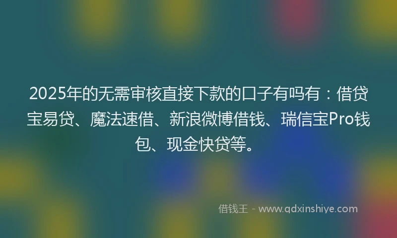 2025年的无需审核直接下款的口子有吗有：借贷宝易贷、魔法速借、新浪微博借钱、瑞信宝Pro钱包、现金快贷等。