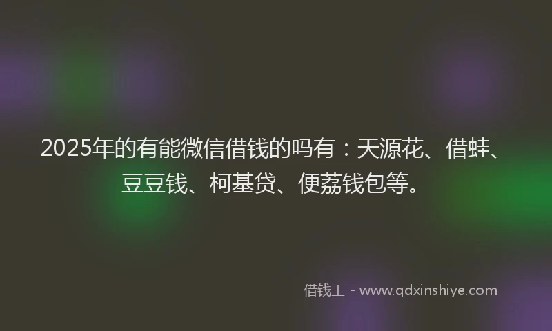 2025年的有能微信借钱的吗有：天源花、借蛙、豆豆钱、柯基贷、便荔钱包等。