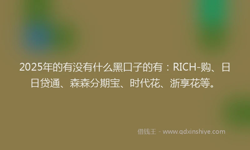 2025年的有没有什么黑口子的有：RICH-购、日日贷通、森森分期宝、时代花、浙享花等。