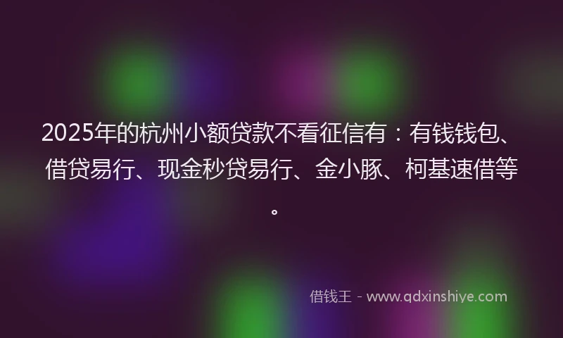 2025年的杭州小额贷款不看征信有：有钱钱包、借贷易行、现金秒贷易行、金小豚、柯基速借等。
