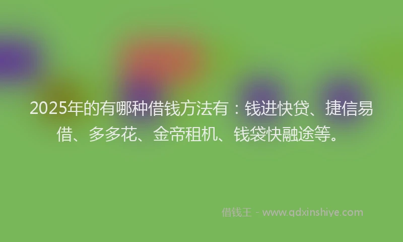 2025年的有哪种借钱方法有：钱进快贷、捷信易借、多多花、金帝租机、钱袋快融途等。