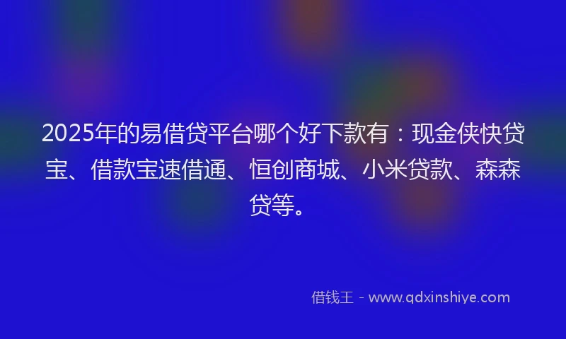 2025年的易借贷平台哪个好下款有：现金侠快贷宝、借款宝速借通、恒创商城、小米贷款、森森贷等。