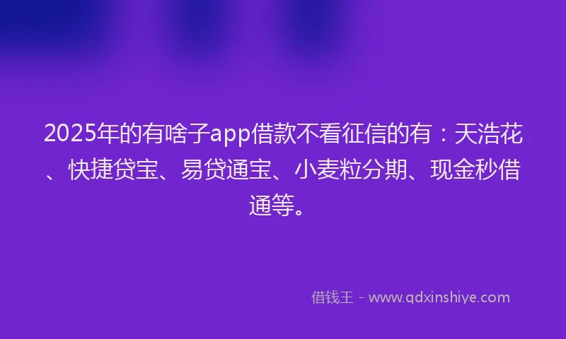 2025年的有啥子app借款不看征信的有：天浩花、快捷贷宝、易贷通宝、小麦粒分期、现金秒借通等。