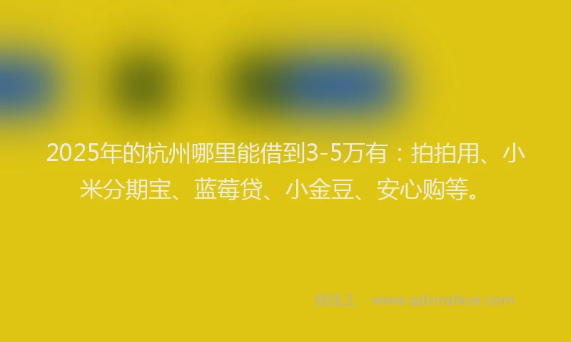 2025年的杭州哪里能借到3-5万有：拍拍用、小米分期宝、蓝莓贷、小金豆、安心购等。