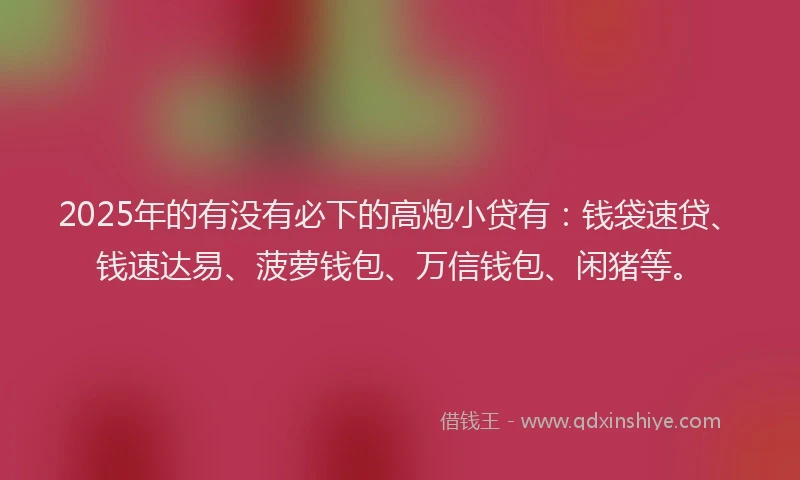 2025年的有没有必下的高炮小贷有：钱袋速贷、钱速达易、菠萝钱包、万信钱包、闲猪等。