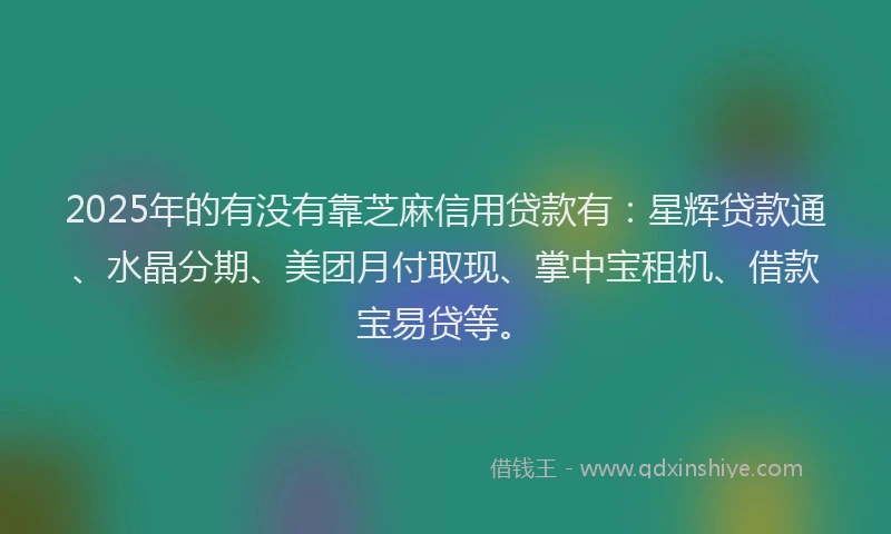 2025年的有没有靠芝麻信用贷款有：星辉贷款通、水晶分期、美团月付取现、掌中宝租机、借款宝易贷等。