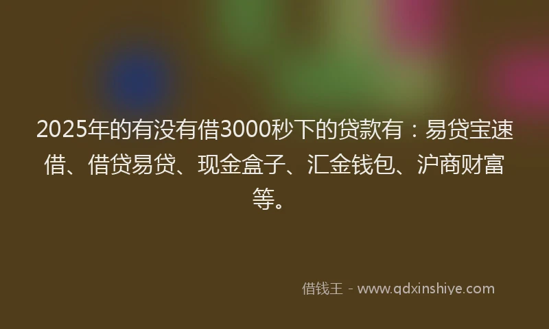 2025年的有没有借3000秒下的贷款有：易贷宝速借、借贷易贷、现金盒子、汇金钱包、沪商财富等。