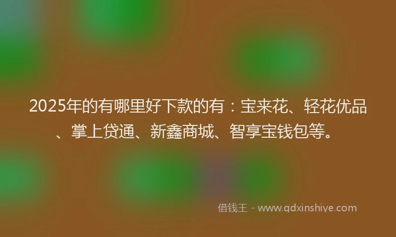 2025年的有哪里好下款的有：宝来花、轻花优品、掌上贷通、新鑫商城、智享宝钱包等。