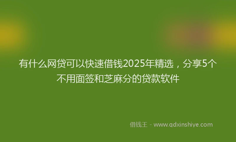 有什么网贷可以快速借钱2025年精选，分享5个不用面签和芝麻分的贷款软件