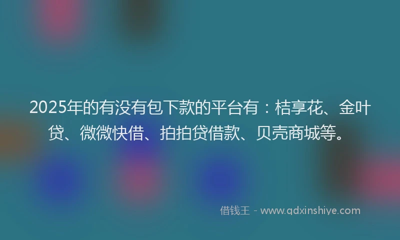 2025年的有没有包下款的平台有：桔享花、金叶贷、微微快借、拍拍贷借款、贝壳商城等。