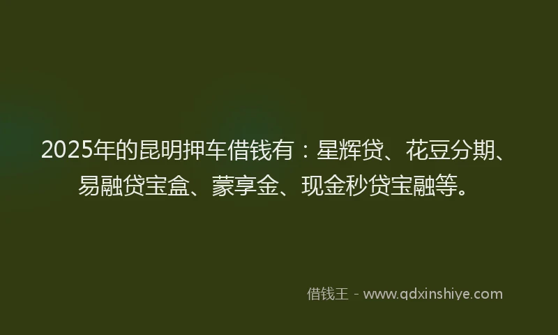 2025年的昆明押车借钱有：星辉贷、花豆分期、易融贷宝盒、蒙享金、现金秒贷宝融等。
