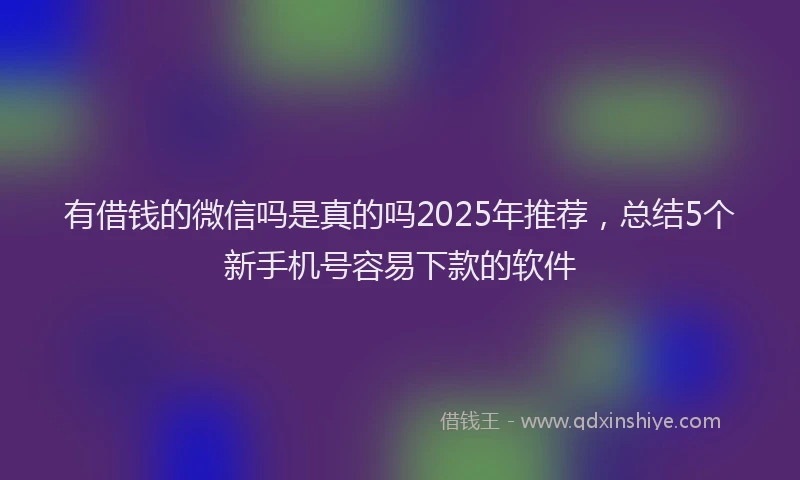 有借钱的微信吗是真的吗2025年推荐，总结5个新手机号容易下款的软件