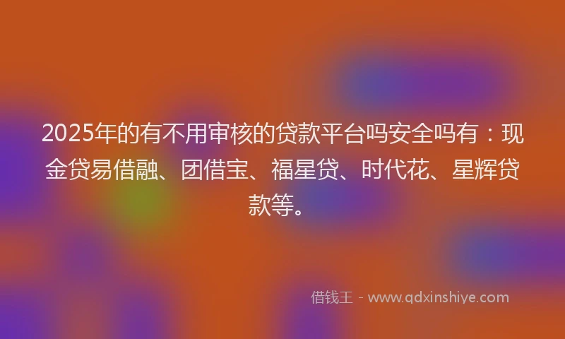 2025年的有不用审核的贷款平台吗安全吗有：现金贷易借融、团借宝、福星贷、时代花、星辉贷款等。