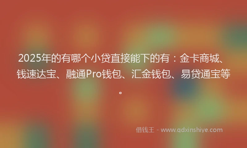 2025年的有哪个小贷直接能下的有：金卡商城、钱速达宝、融通Pro钱包、汇金钱包、易贷通宝等。