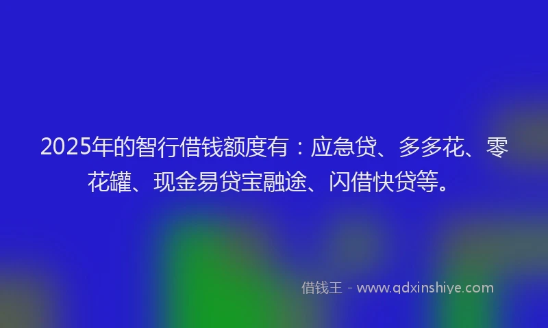 2025年的智行借钱额度有：应急贷、多多花、零花罐、现金易贷宝融途、闪借快贷等。