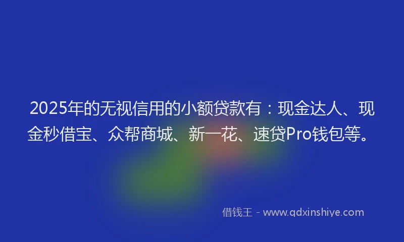 2025年的无视信用的小额贷款有：现金达人、现金秒借宝、众帮商城、新一花、速贷Pro钱包等。