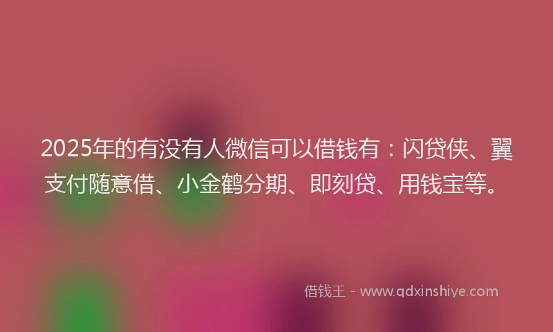 2025年的有没有人微信可以借钱有：闪贷侠、翼支付随意借、小金鹤分期、即刻贷、用钱宝等。