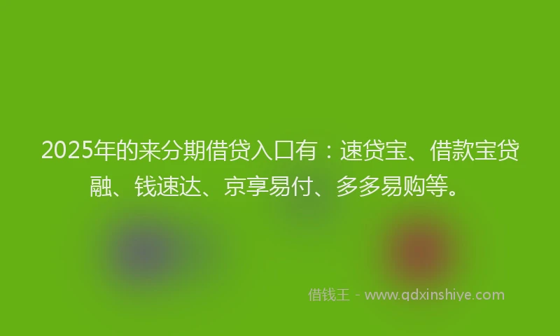 2025年的来分期借贷入口有：速贷宝、借款宝贷融、钱速达、京享易付、多多易购等。
