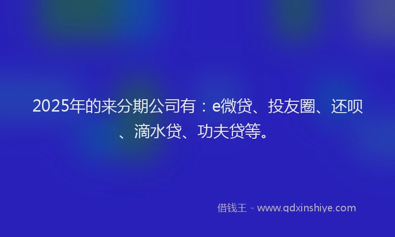 2025年的来分期公司有：e微贷、投友圈、还呗、滴水贷、功夫贷等。