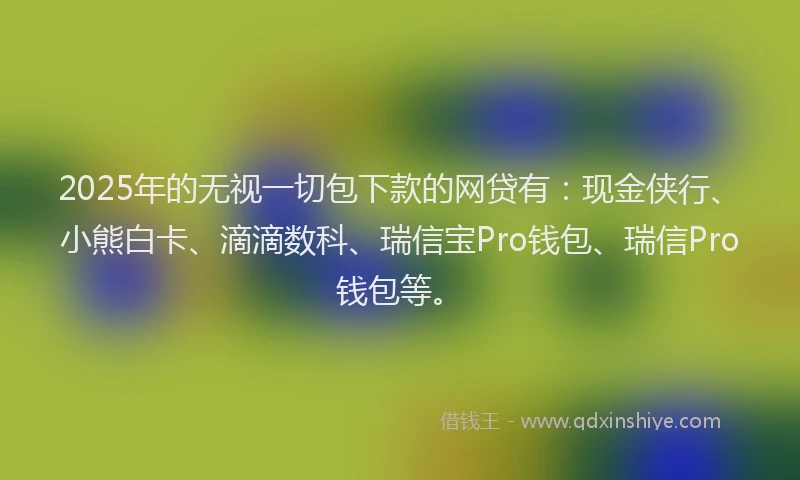 2025年的无视一切包下款的网贷有：现金侠行、小熊白卡、滴滴数科、瑞信宝Pro钱包、瑞信Pro钱包等。