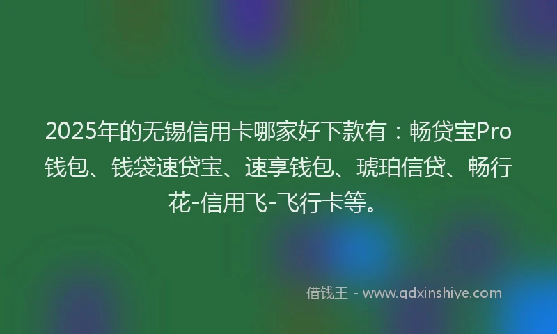 2025年的无锡信用卡哪家好下款有：畅贷宝Pro钱包、钱袋速贷宝、速享钱包、琥珀信贷、畅行花-信用飞-飞行卡等。