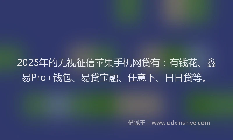 2025年的无视征信苹果手机网贷有：有钱花、鑫易Pro+钱包、易贷宝融、任意下、日日贷等。