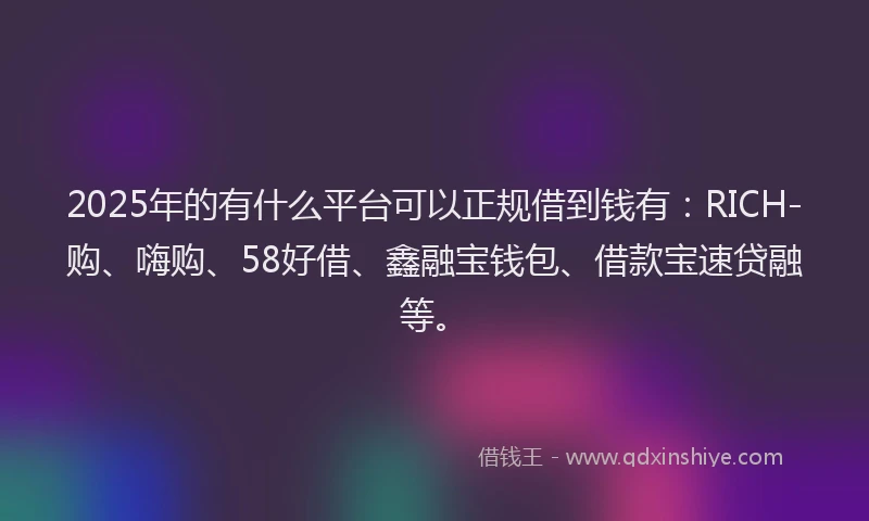 2025年的有什么平台可以正规借到钱有：RICH-购、嗨购、58好借、鑫融宝钱包、借款宝速贷融等。