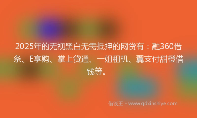 2025年的无视黑白无需抵押的网贷有：融360借条、E享购、掌上贷通、一姐租机、翼支付甜橙借钱等。