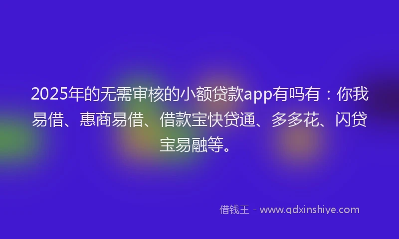 2025年的无需审核的小额贷款app有吗有：你我易借、惠商易借、借款宝快贷通、多多花、闪贷宝易融等。