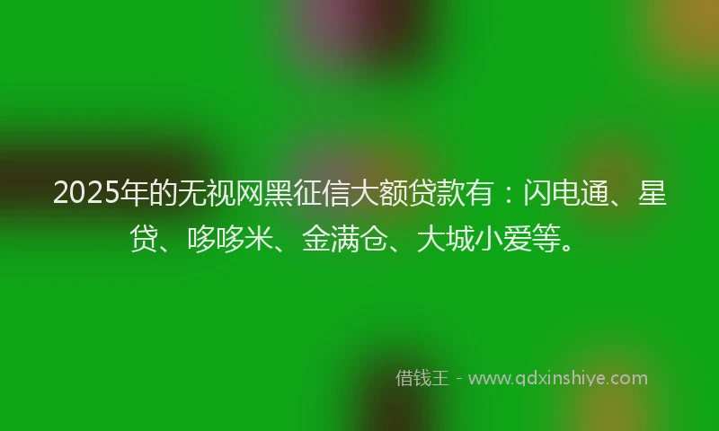2025年的无视网黑征信大额贷款有：闪电通、星贷、哆哆米、金满仓、大城小爱等。