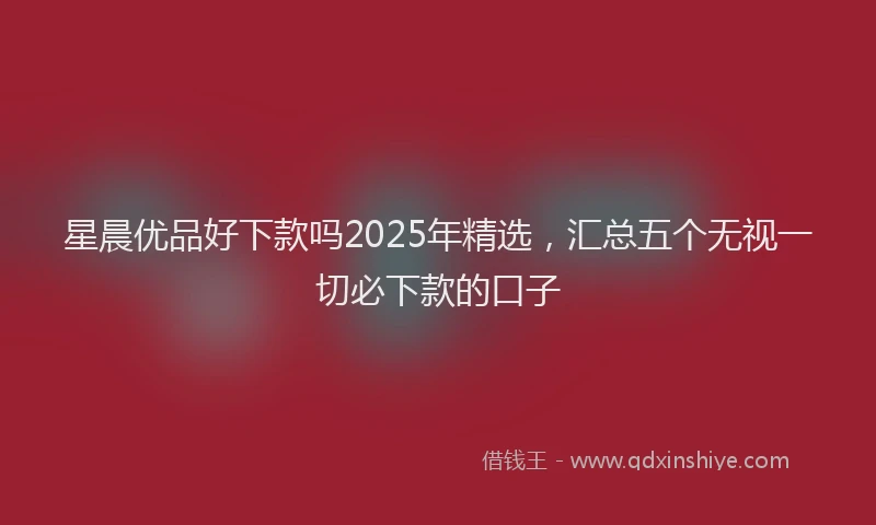星晨优品好下款吗2025年精选，汇总五个无视一切必下款的口子
