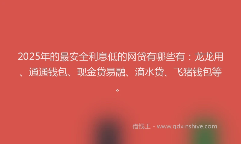 2025年的最安全利息低的网贷有哪些有：龙龙用、通通钱包、现金贷易融、滴水贷、飞猪钱包等。