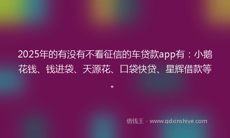 2025年的有没有不看征信的车贷款app有：小鹅花钱、钱进袋、天源花、口袋快贷、星辉借款等。