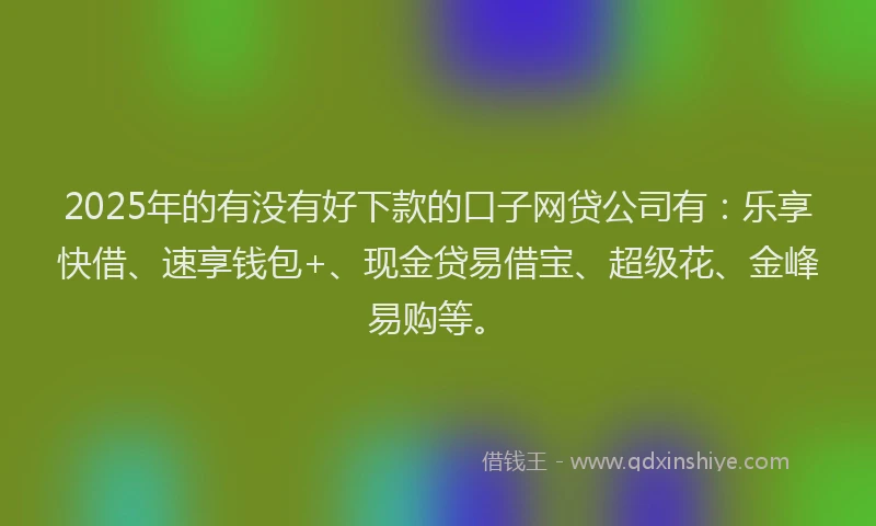2025年的有没有好下款的口子网贷公司有：乐享快借、速享钱包+、现金贷易借宝、超级花、金峰易购等。