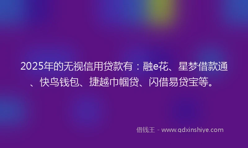2025年的无视信用贷款有：融e花、星梦借款通、快鸟钱包、捷越巾帼贷、闪借易贷宝等。