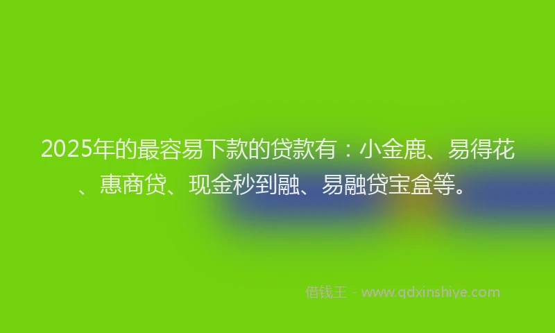2025年的最容易下款的贷款有：小金鹿、易得花、惠商贷、现金秒到融、易融贷宝盒等。