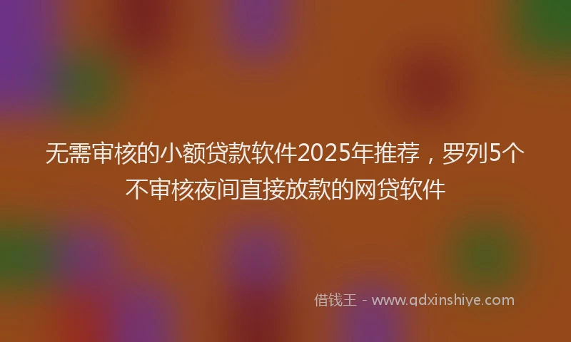 无需审核的小额贷款软件2025年推荐，罗列5个不审核夜间直接放款的网贷软件