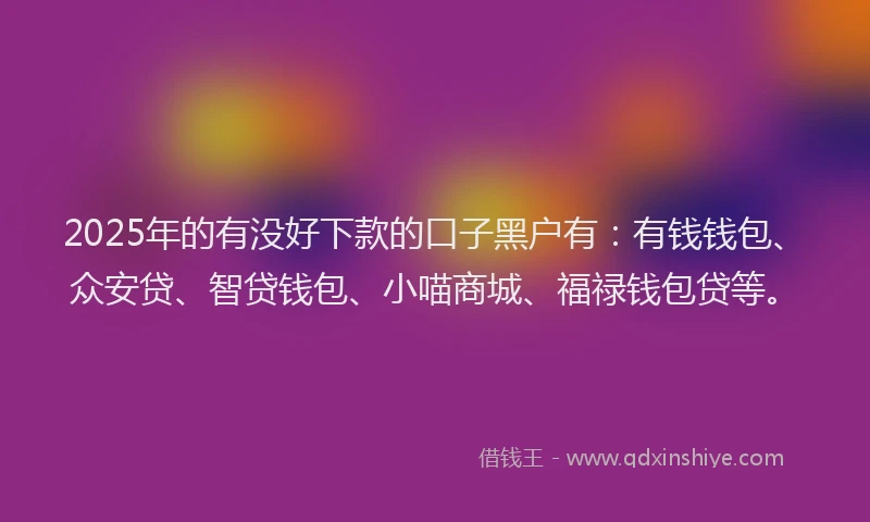 2025年的有没好下款的口子黑户有：有钱钱包、众安贷、智贷钱包、小喵商城、福禄钱包贷等。