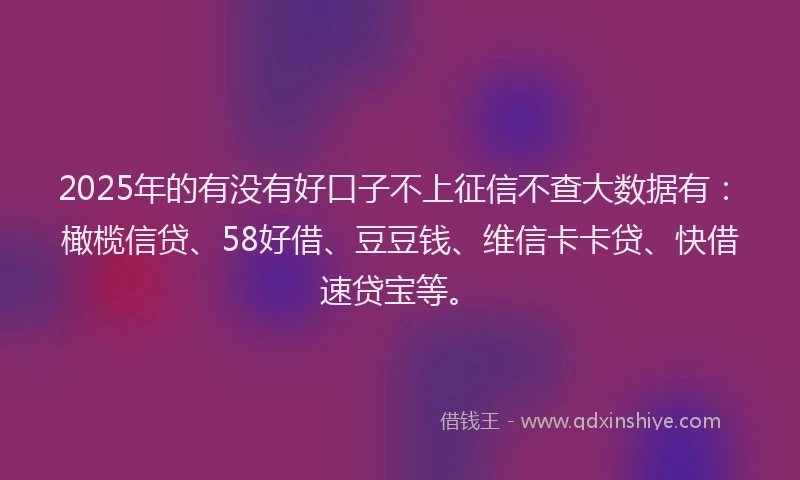 2025年的有没有好口子不上征信不查大数据有：橄榄信贷、58好借、豆豆钱、维信卡卡贷、快借速贷宝等。